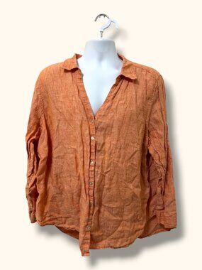 Sigrid Olsen Shirt Womens 3X Orange 100% Linen Button Front Long Sleeve Casual